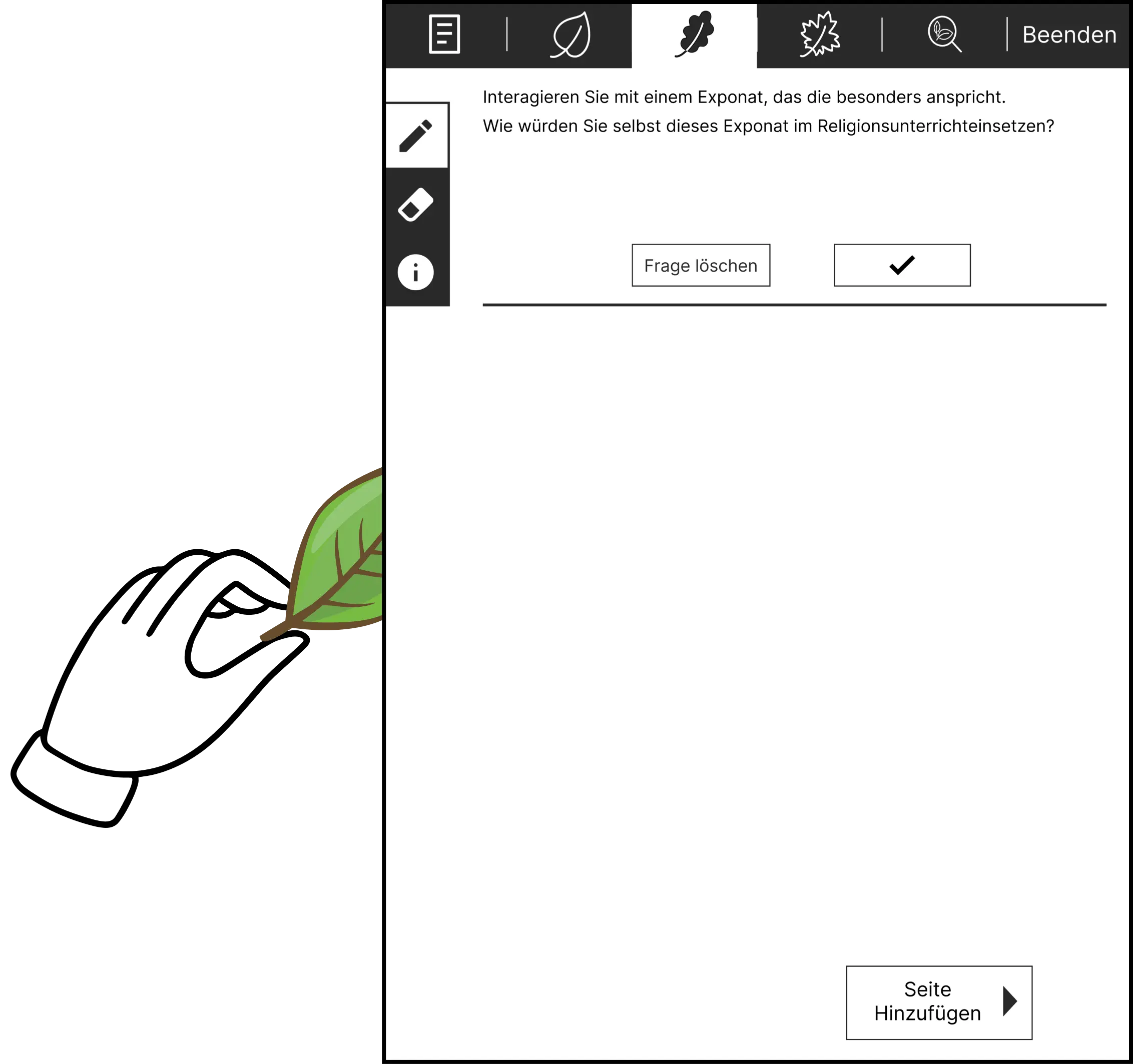 Illustration of ExpoCompanion App on a tablet with NFC-tagged leaves.