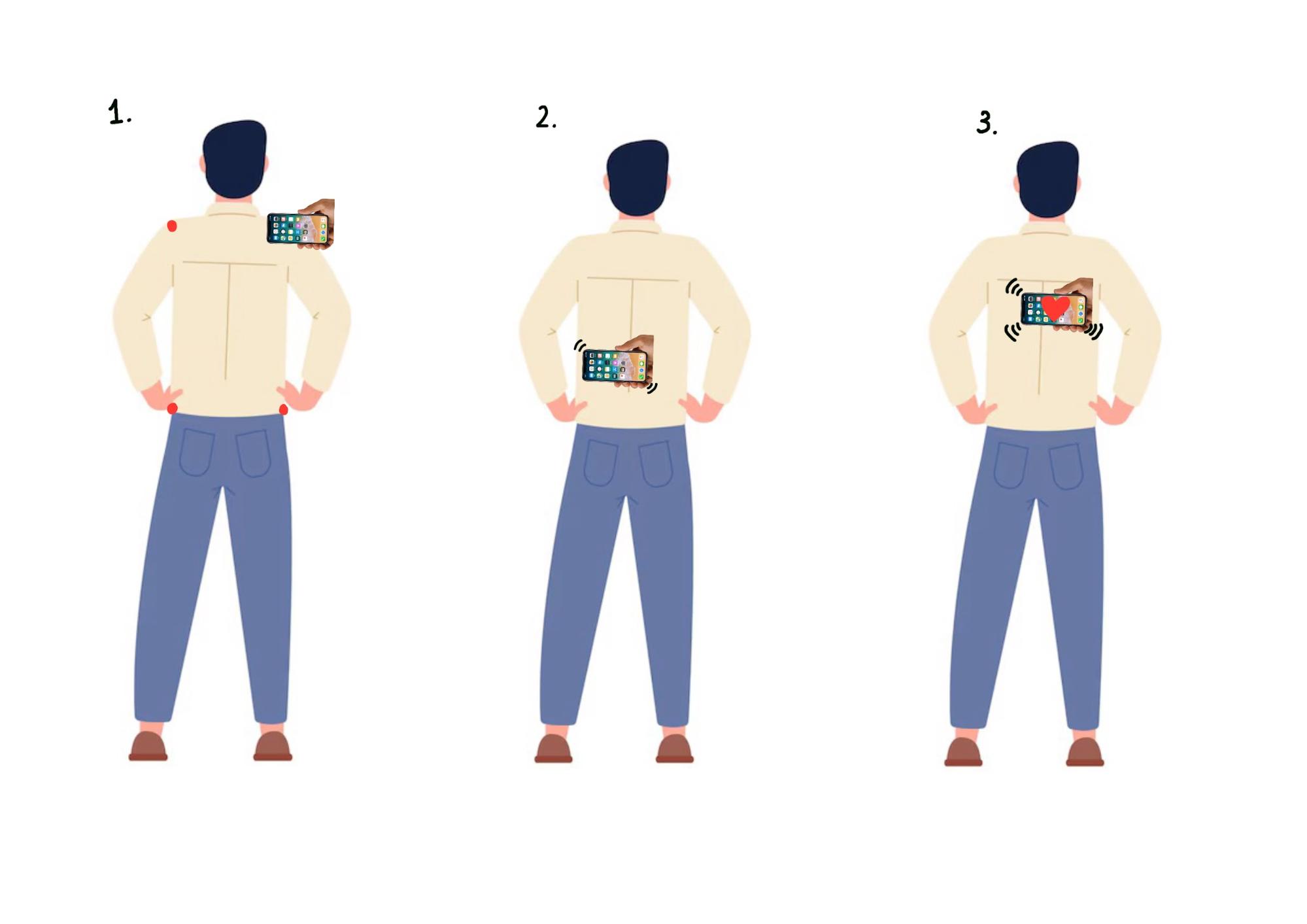 Organ Locator Idea Illustration. Scanning a human body with a phone to locate organs.